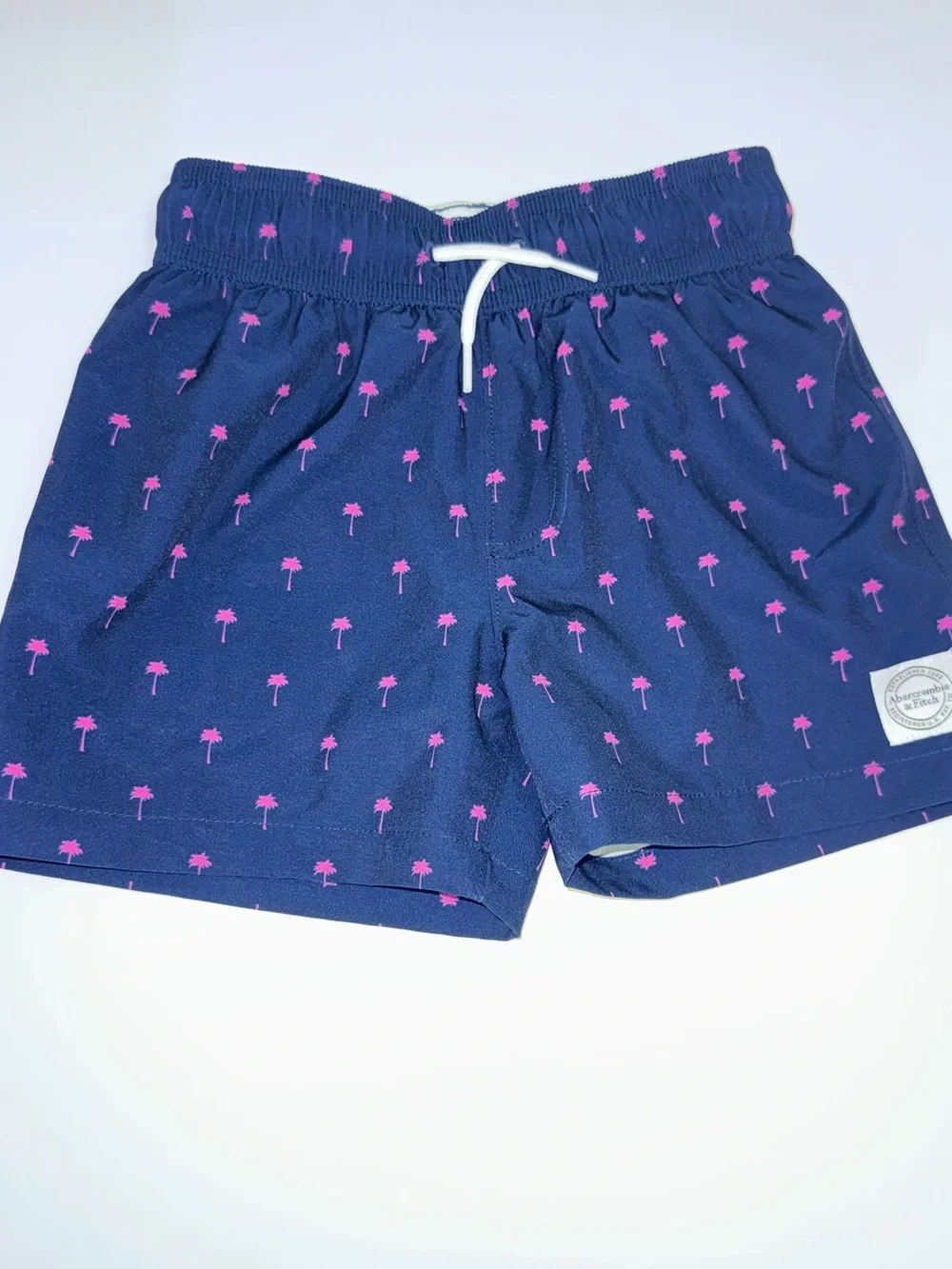 abercrombie kids Navy Swim Trunks with Pink Palm Tree Print